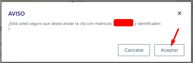 Aviso de cancelacion de cita SITVAL
