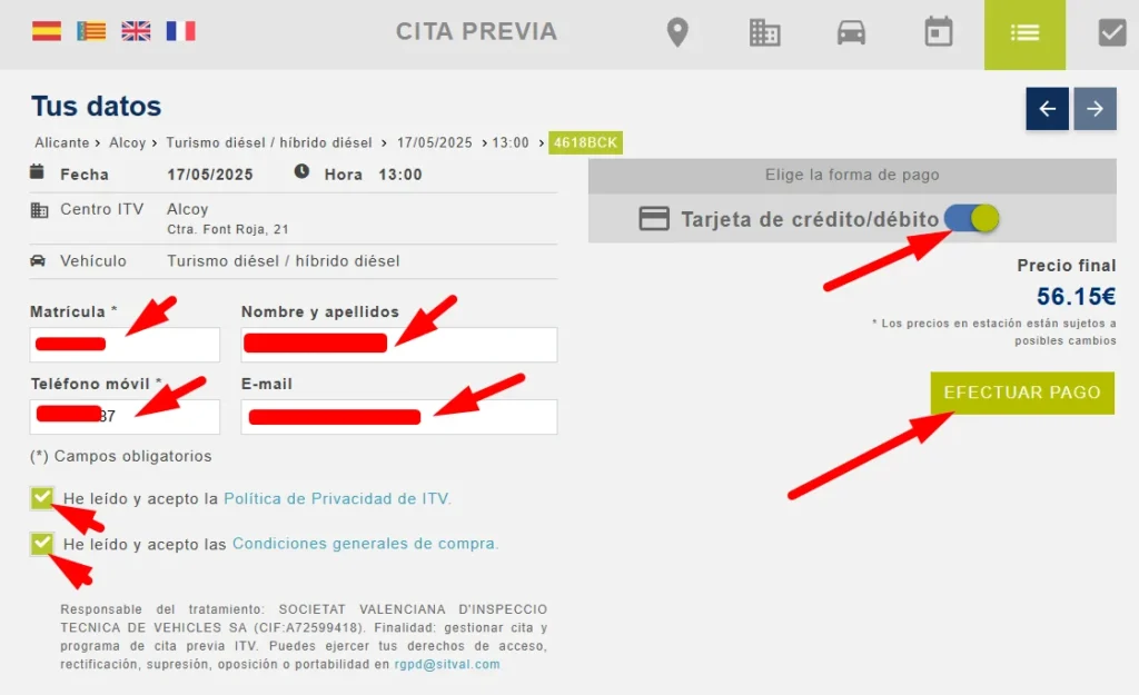 Introduce tus datos y los del vehiculo