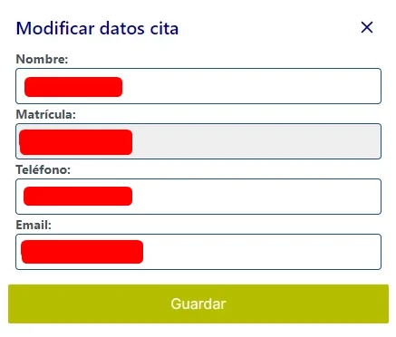 Modificar datos de la cita SITVAL