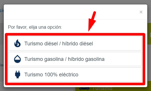 Selecciona el tipo de combustible o energia
