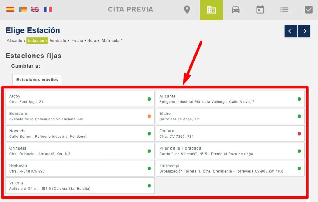 Selecciona estacion de ITV SITVAL