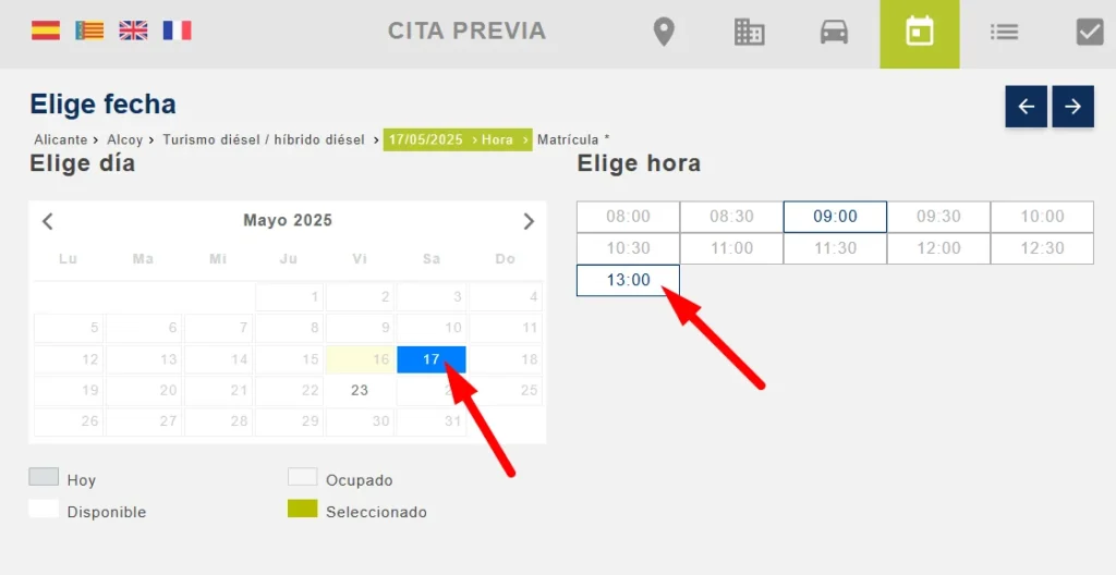 Seleccionar dia y hora SITVAL